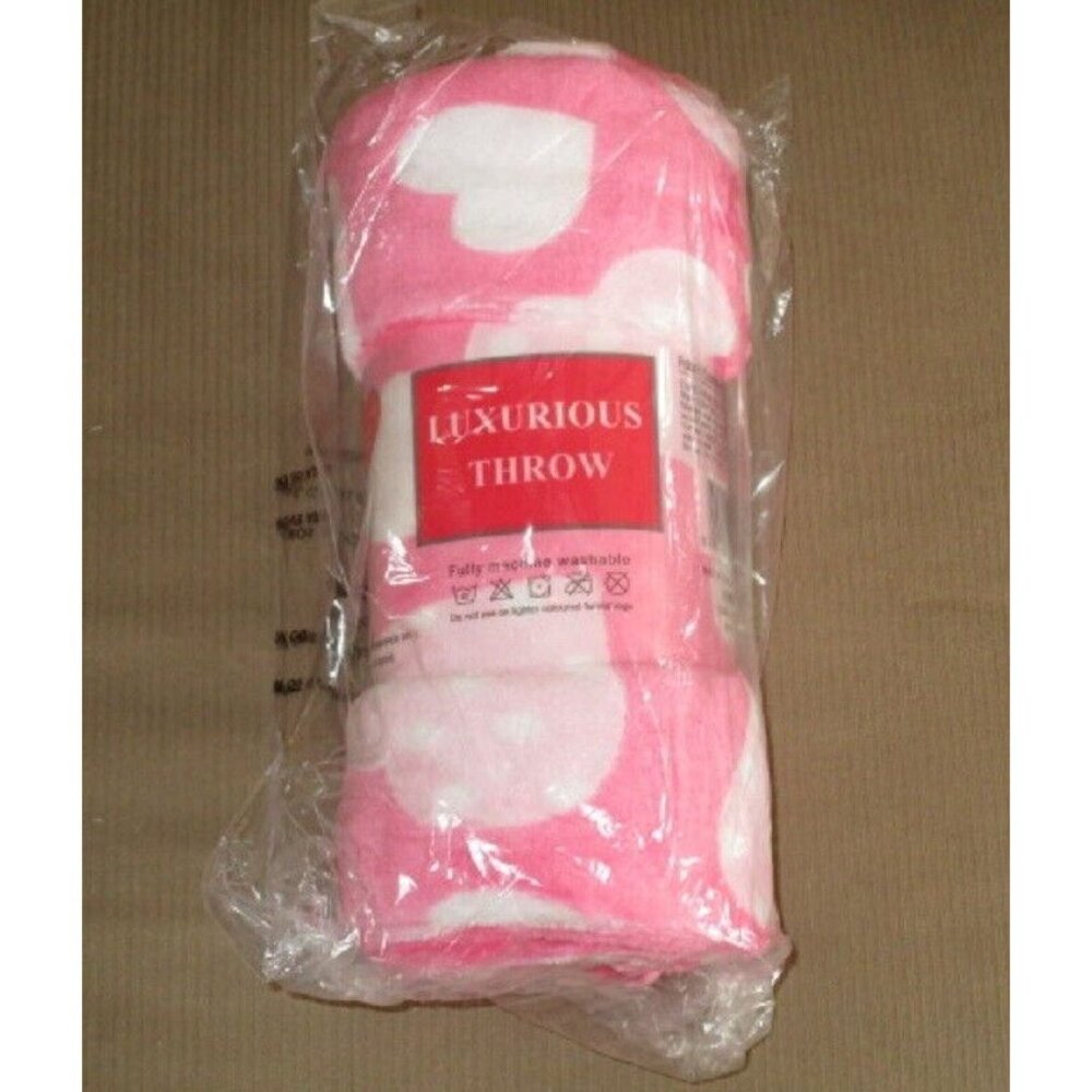 New Pink Valentine's Day Hearts Plush Fleece Throw GIFT Blanket Heart Love SOFT - Picture 5 of 5